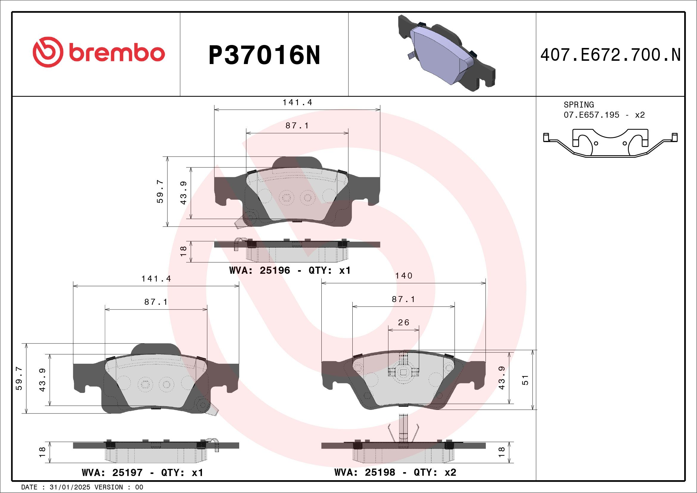 BREMBO DISC PAD -  JEEP GRAND CHEROKEE WK 17- (RR) - TecDoc 2