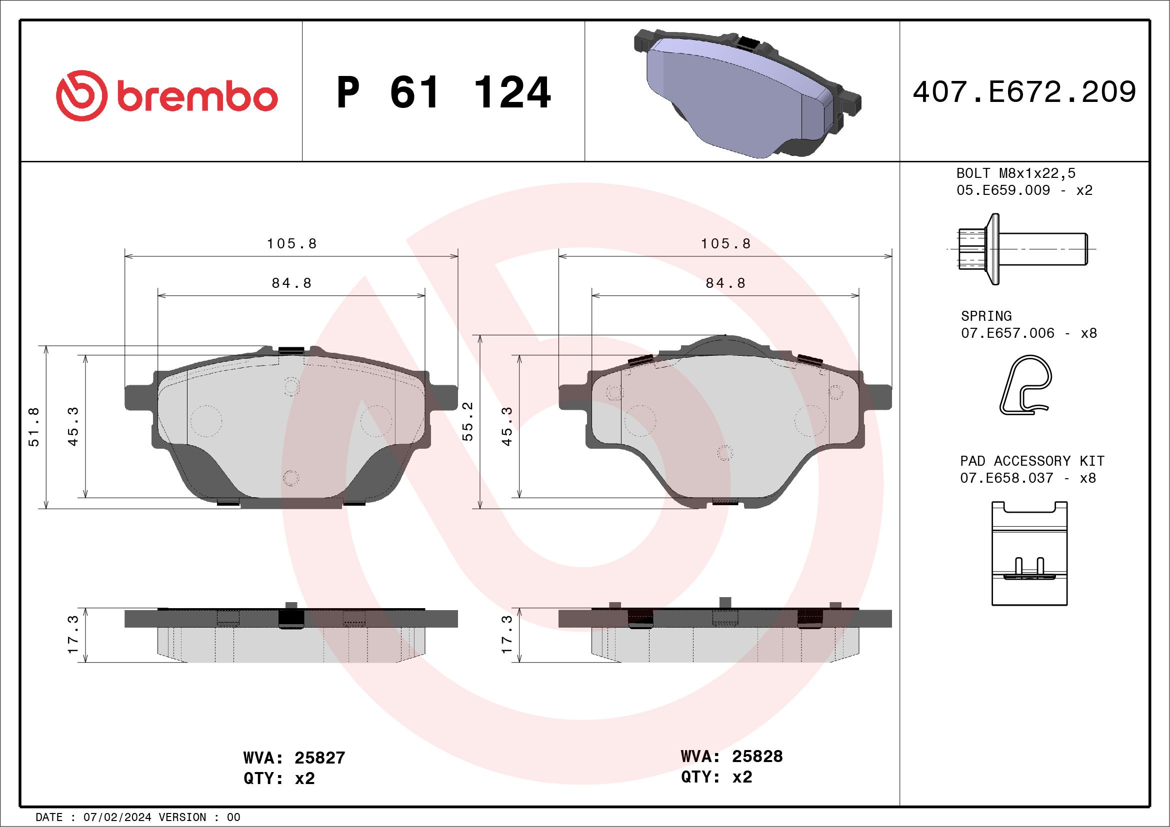 Brake Pad Set, disc brake P 61 124