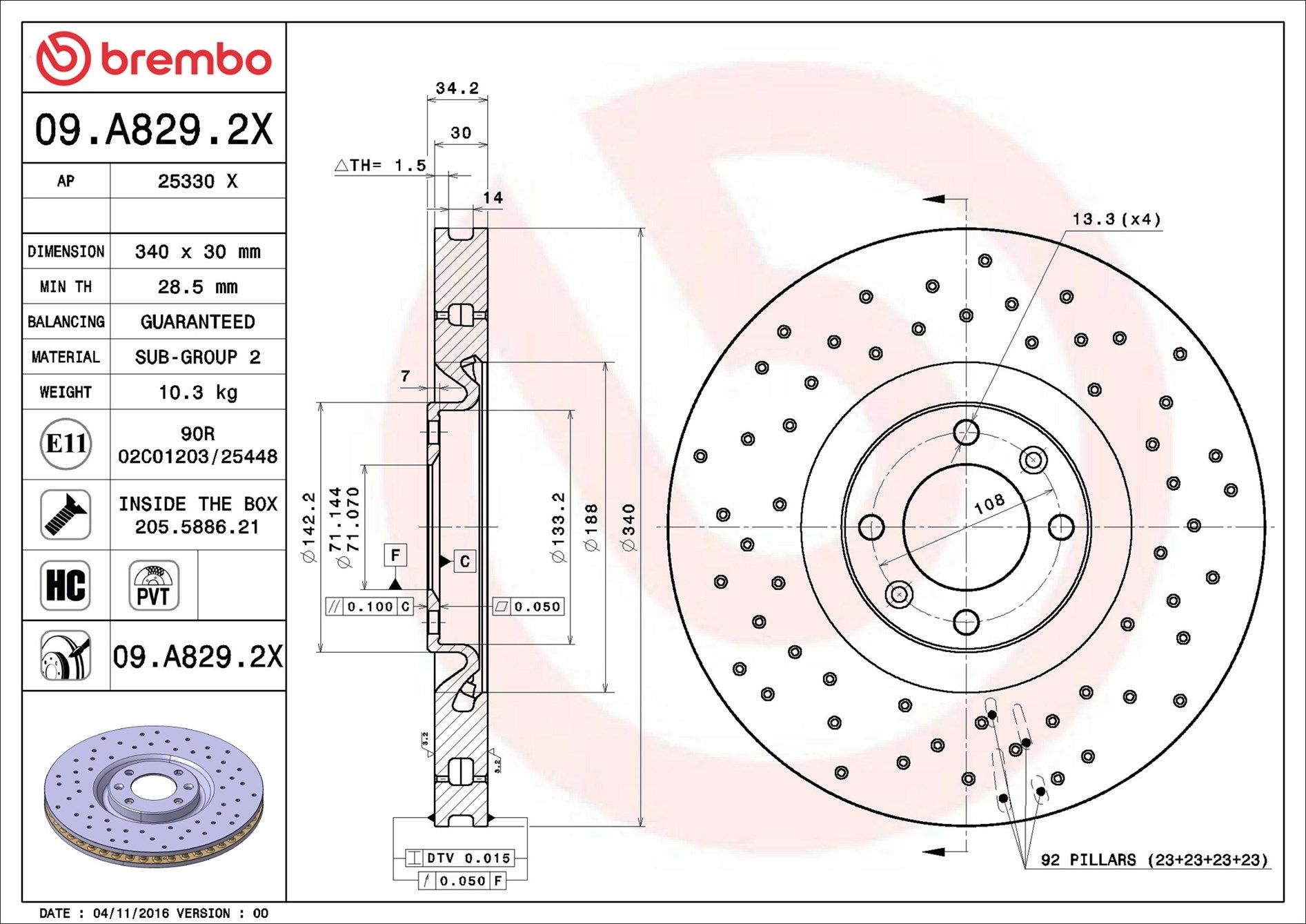 09.A829.2X BREMBO XTRA LINE - Xtra féktárcsa