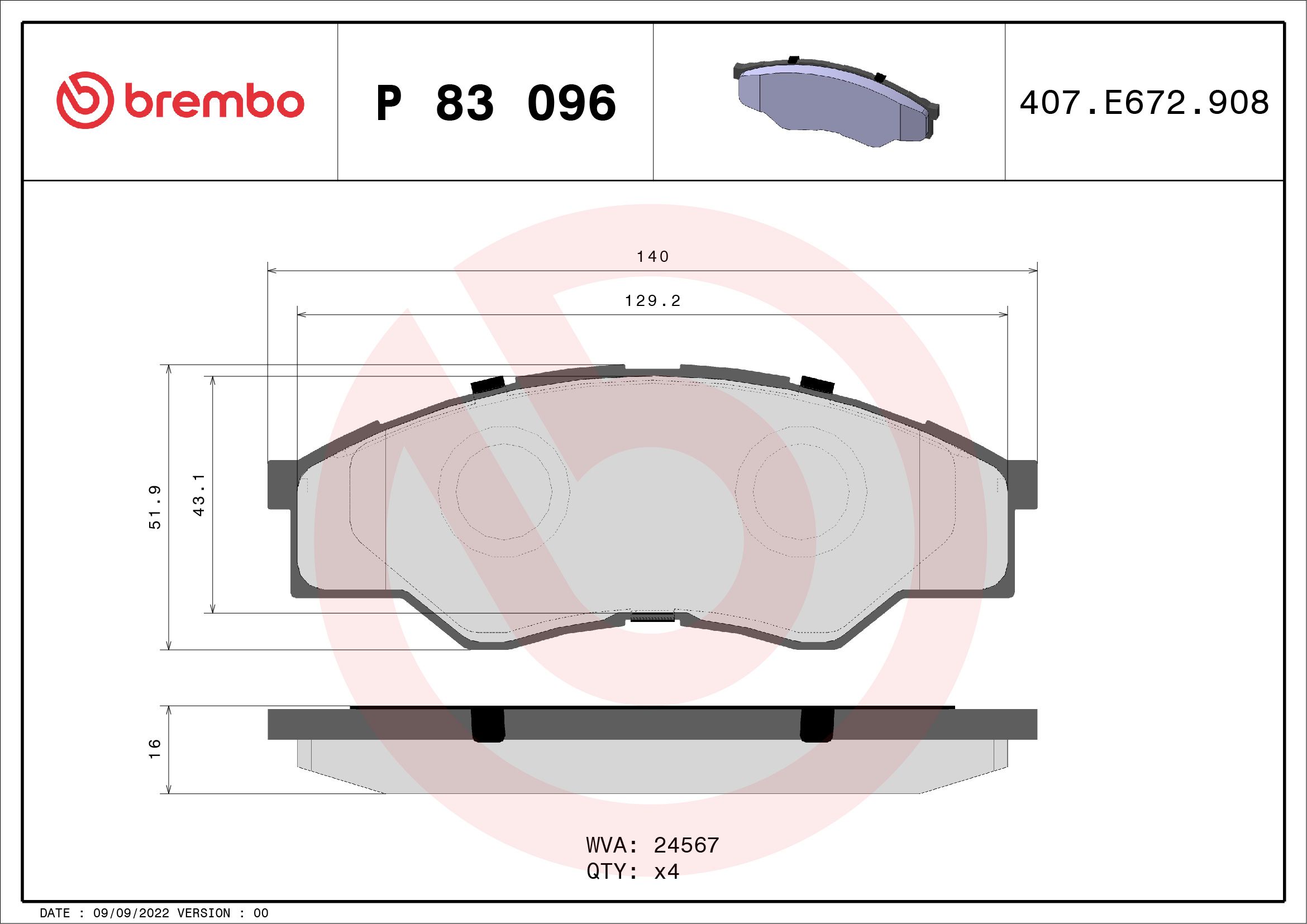 Brake Pad Set, disc brake P 83 096