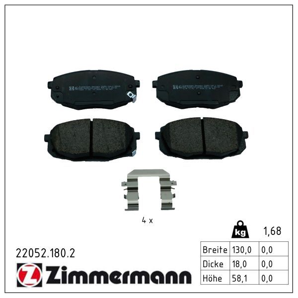 Zimmermann 22052.180.2 Bremsbelagsatz, Scheibenbremse