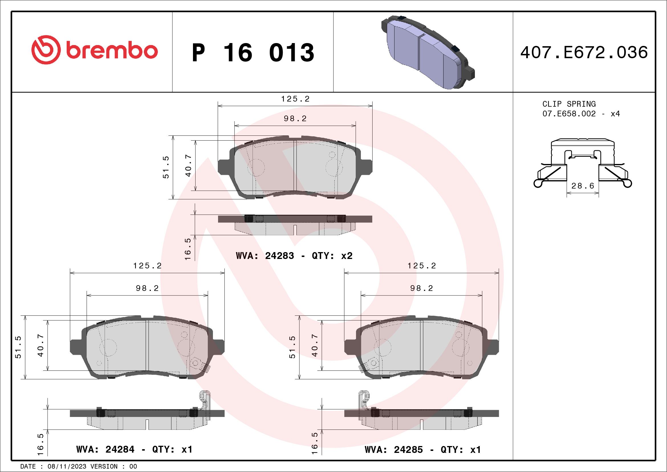 Brake Pad Set, disc brake P 16 013X