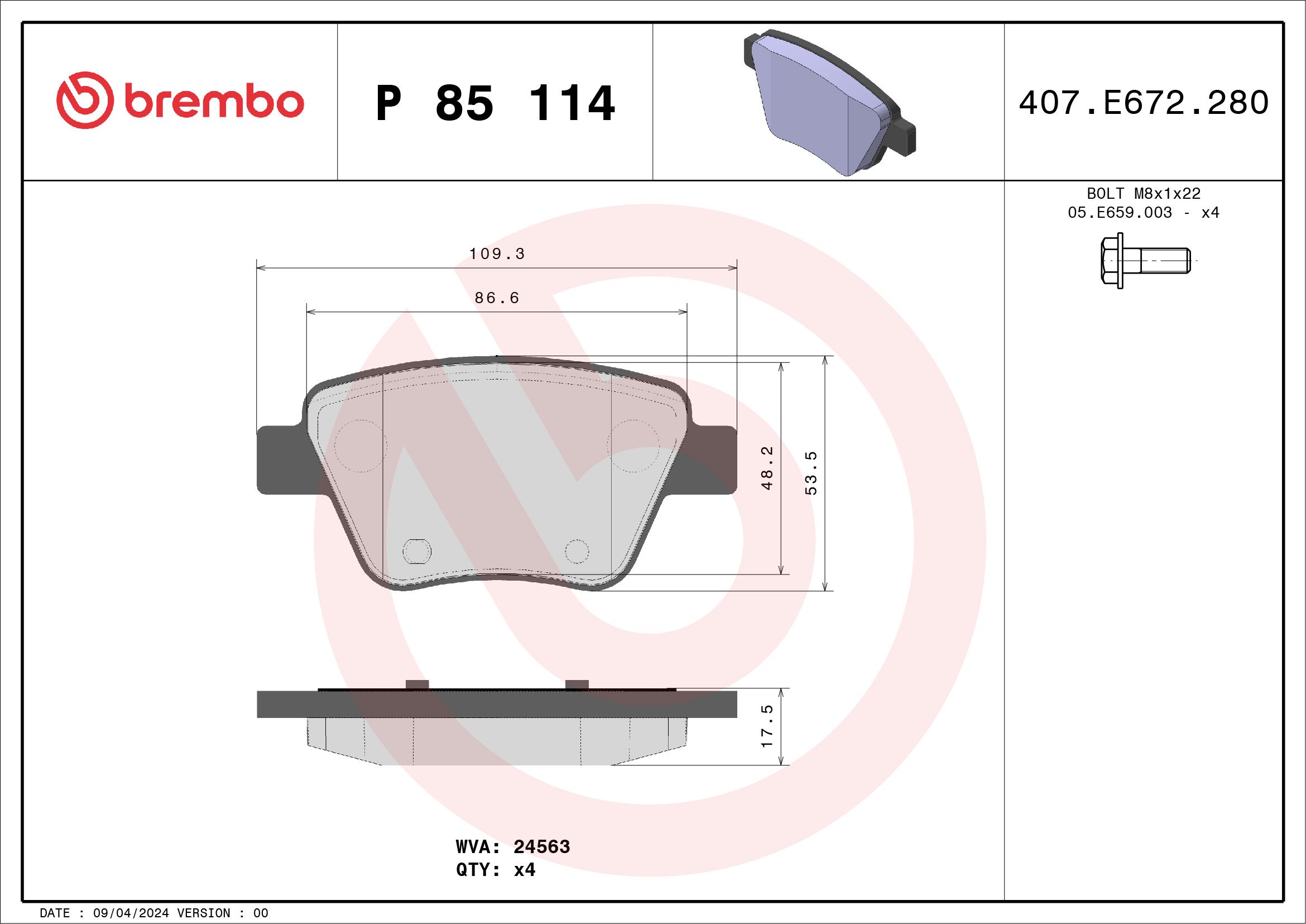 Brake Pad Set, disc brake P 85 114X