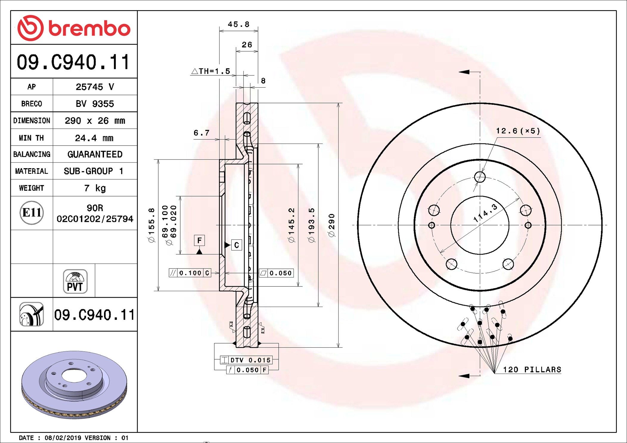 09.C940.11 BREMBO PRIME LINE - UV Coated féktárcsa