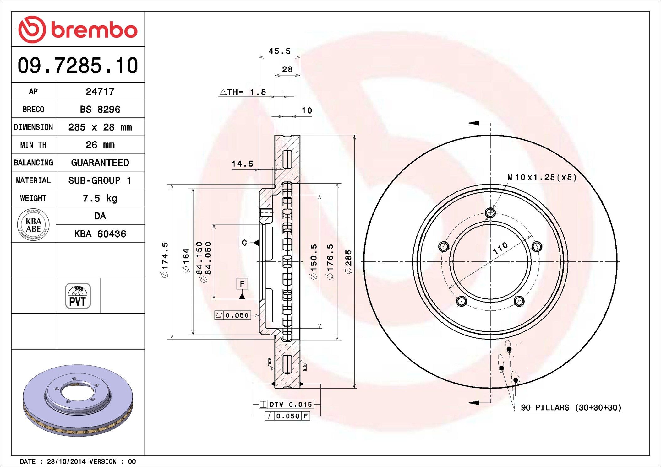 09.7285.10 BREMBO PRIME LINE féktárcsa