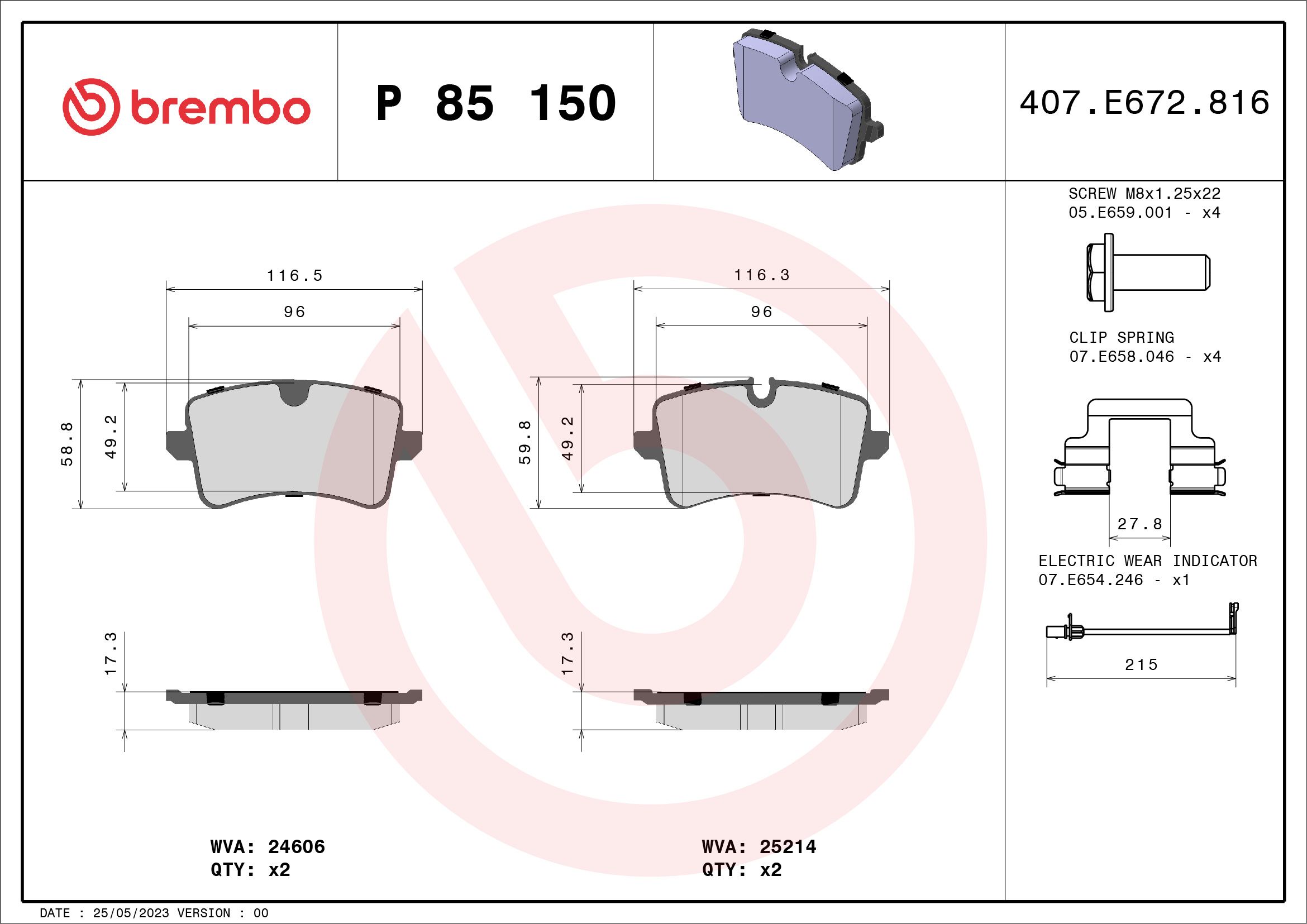 Brake Pad Set, disc brake P 85 150