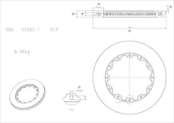 5000 Rotor Standard - With Replacement NAS Nuts -355mm x 32mm KP [ Corvette C6 Z06 05-> F ] - TecDoc 1