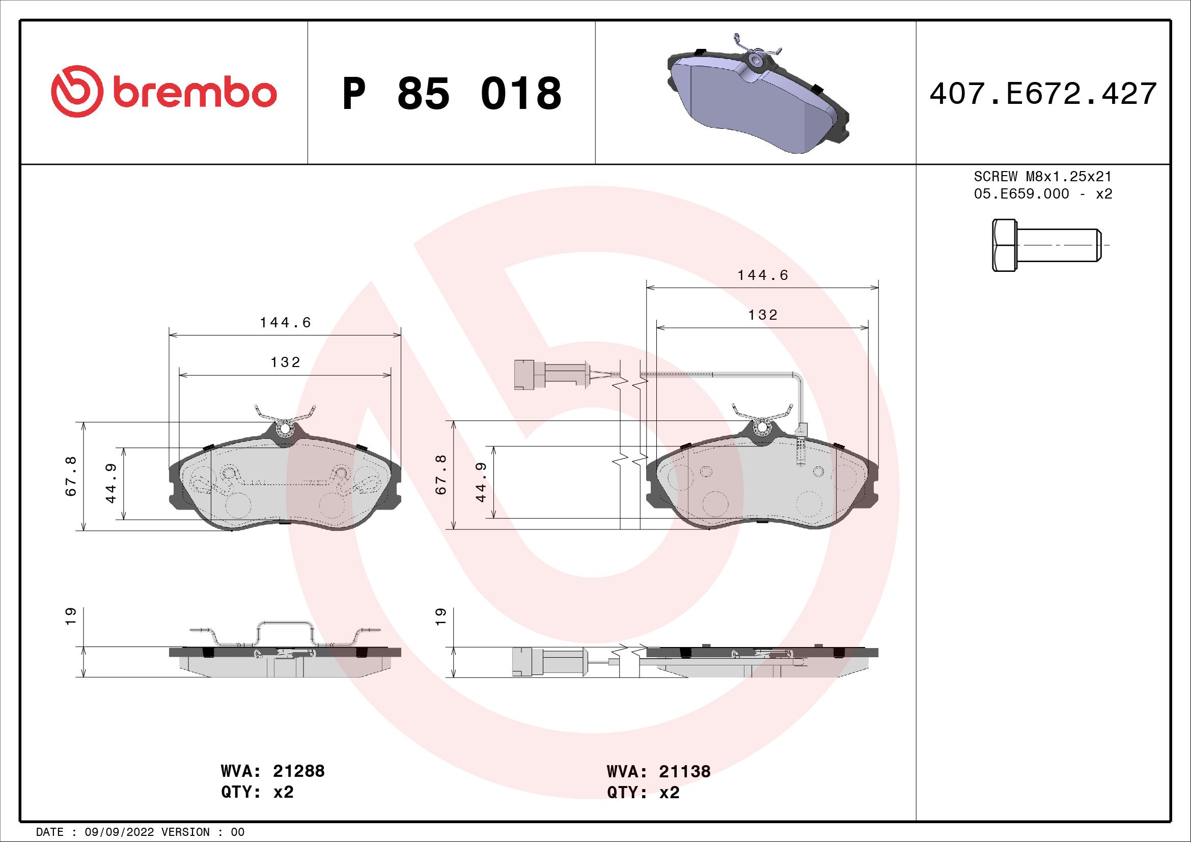 Brake Pad Set, disc brake P 85 018