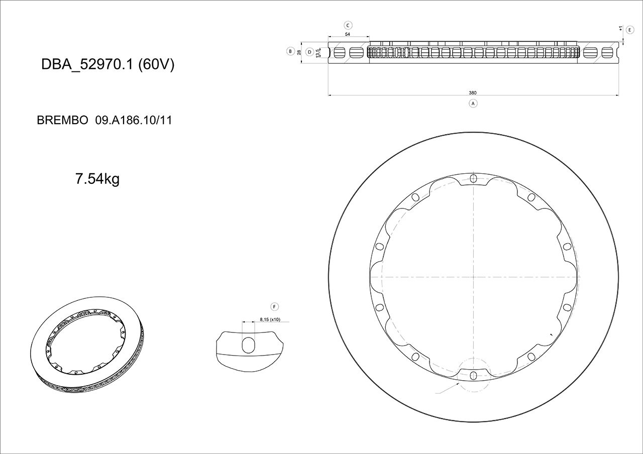 5000 Rotor T3 Slot -  380mm x 28mm KP [ BREMBO Replacement 09.A186.10/11] No Nuts Supplied - TecDoc Only
