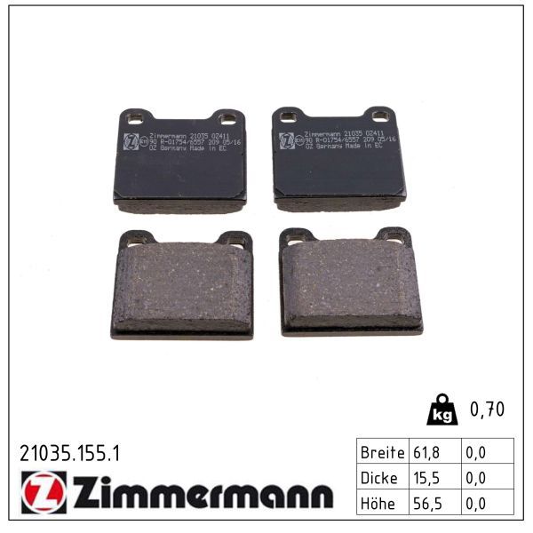 ZIMMERMANN 21035.155.1 - Bremsbelagsatz, Scheibenbremse