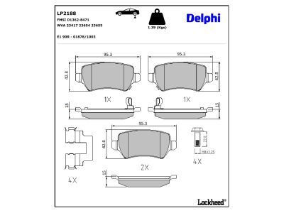 DELPHI LP2188 - Bremsbelagsatz, Scheibenbremse
