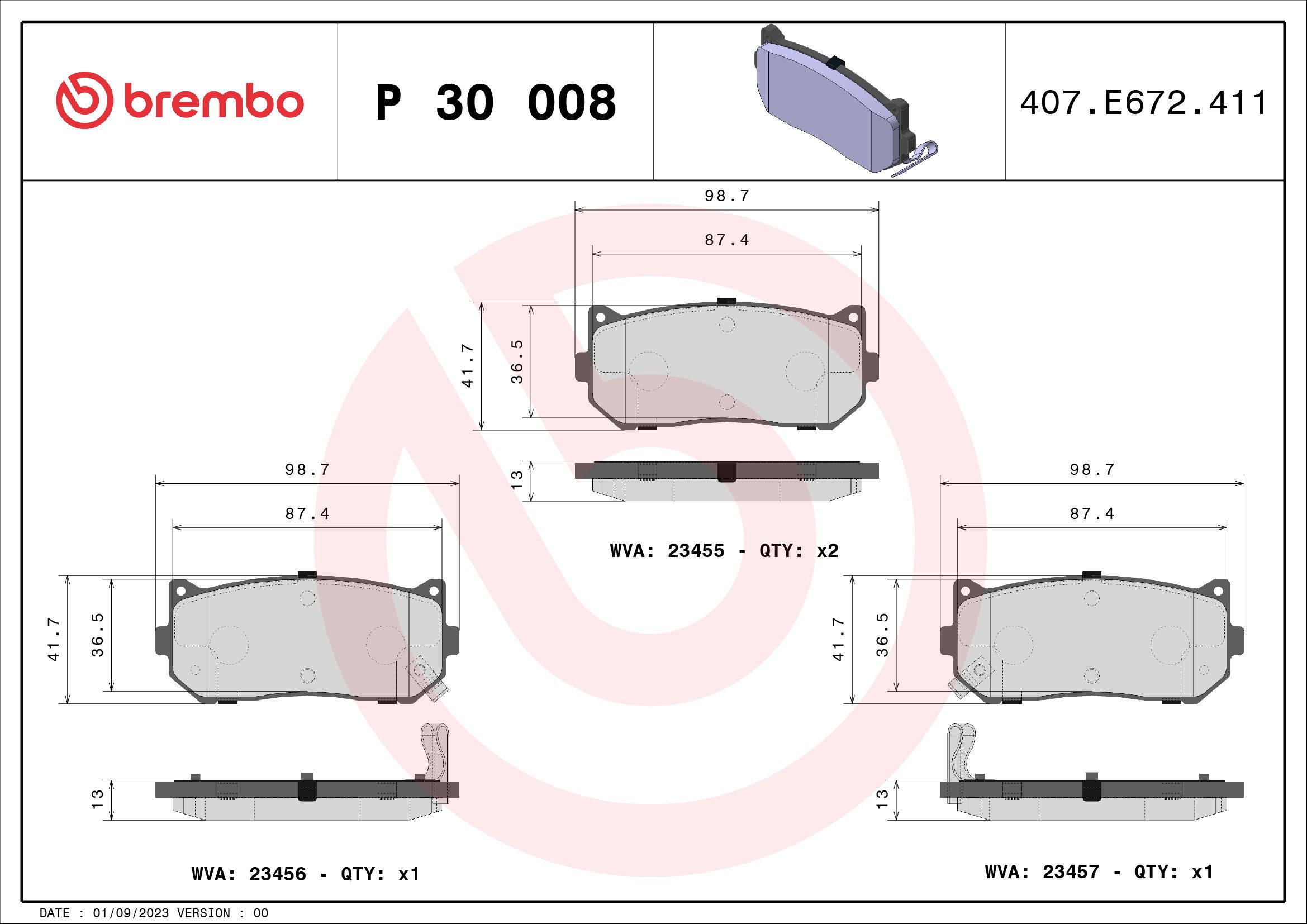 Brake Pad Set, disc brake P 30 008