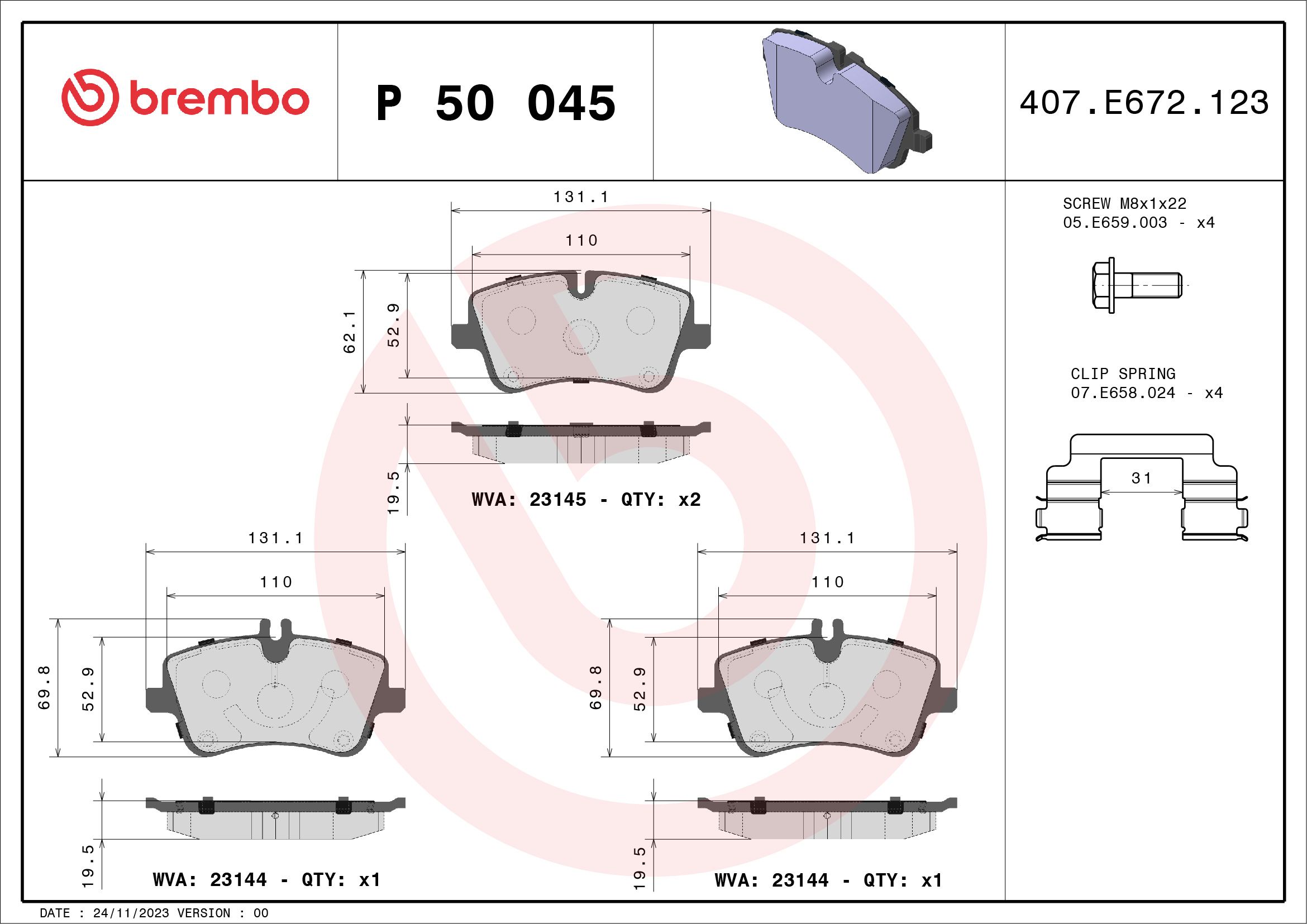 Brake Pad Set, disc brake P 50 045