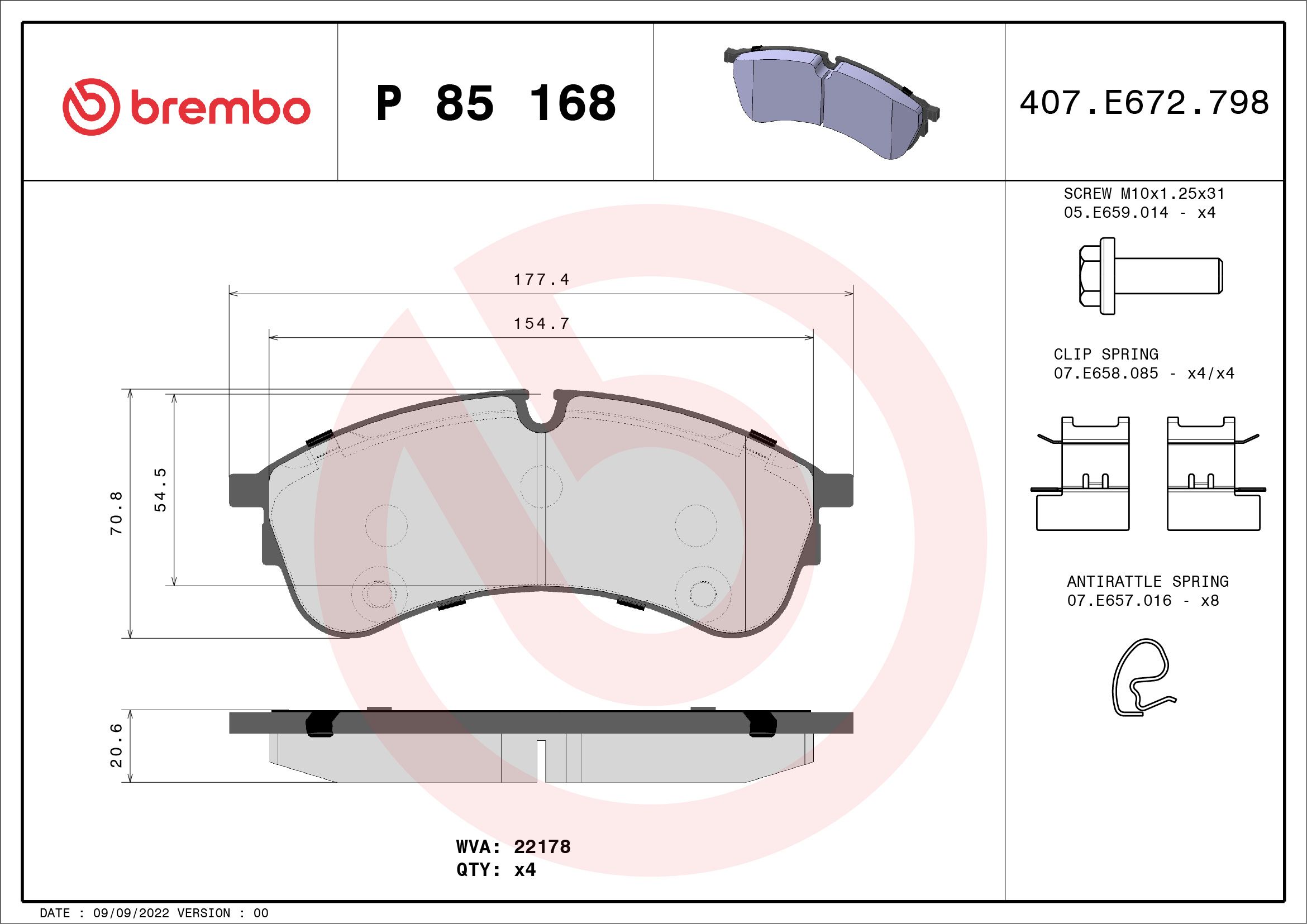 Brake Pad Set, disc brake P 85 168