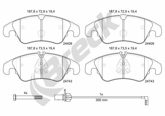 Bremsbelagsatz, Scheibenbremse