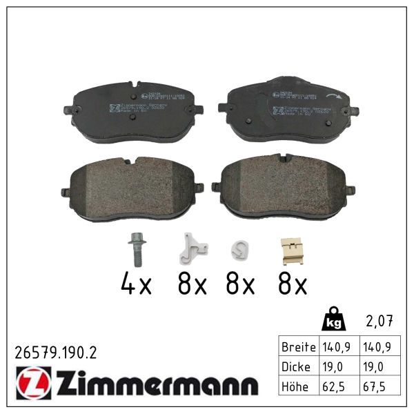 Zimmermann 26579.190.2 Bremsbelagsatz, Scheibenbremse