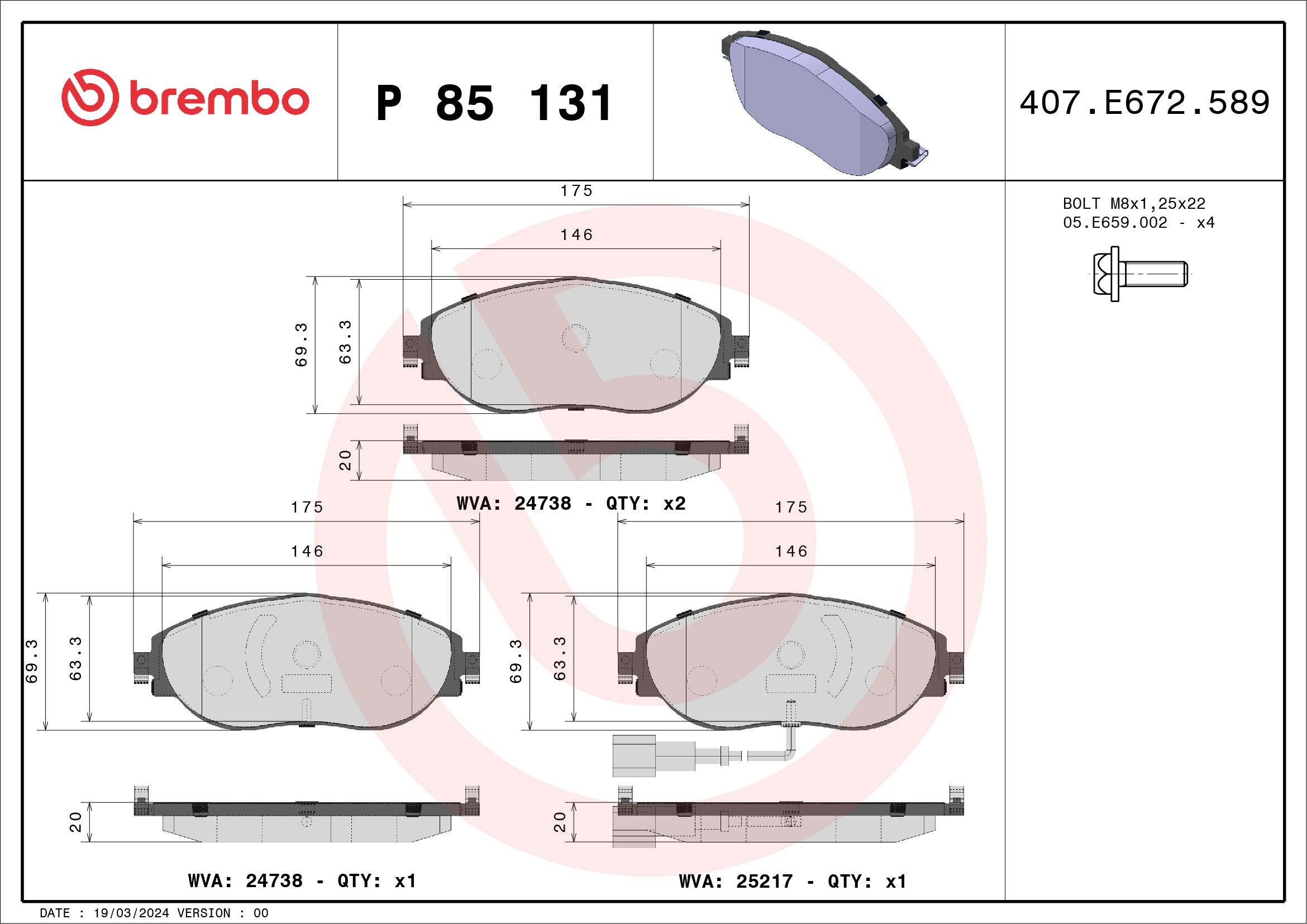 Brake Pad Set, disc brake P 85 131