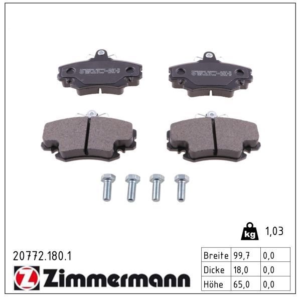 ZIMMERMANN 20772.180.1 - Bremsbelagsatz, Scheibenbremse
