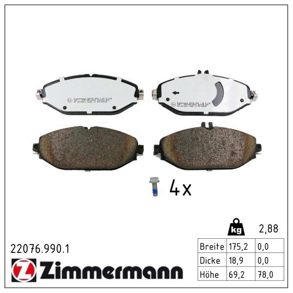 Zimmermann 22076.990.1 Bremsbelagsatz, Scheibenbremse