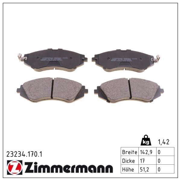 ZIMMERMANN 23234.170.1 - Bremsbelagsatz, Scheibenbremse