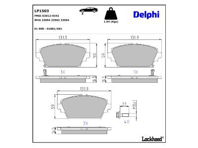 DELPHI LP1503 - Bremsbelagsatz, Scheibenbremse