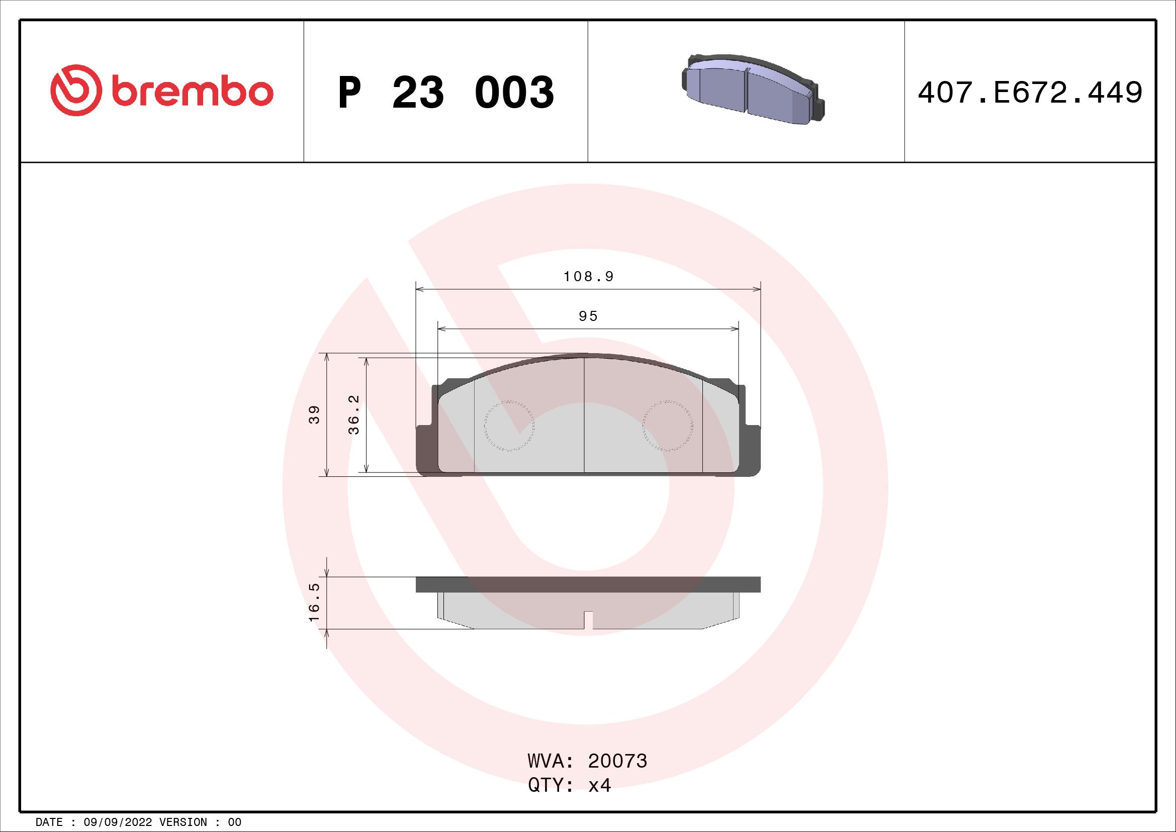 Brake Pad Set, disc brake P 23 003