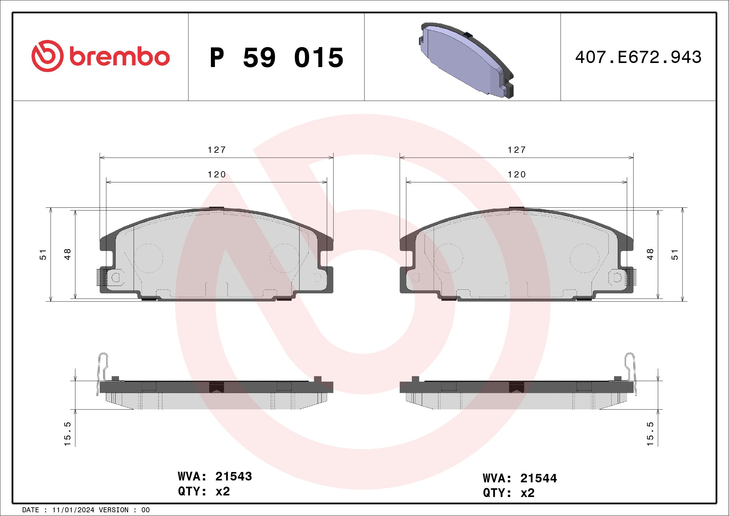 Brake Pad Set, disc brake P 59 015