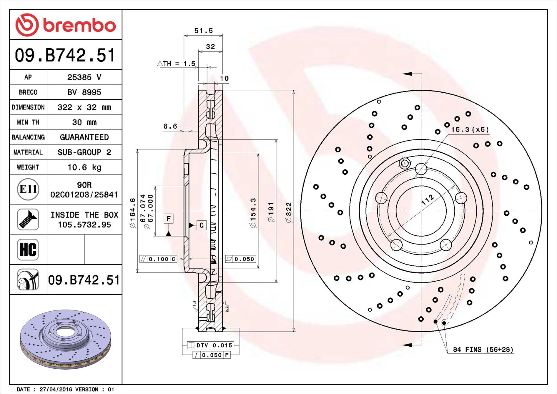 MERCEDES BENZ CLS250d C218 15- (FRT) *X/Drilled - TecDoc 1