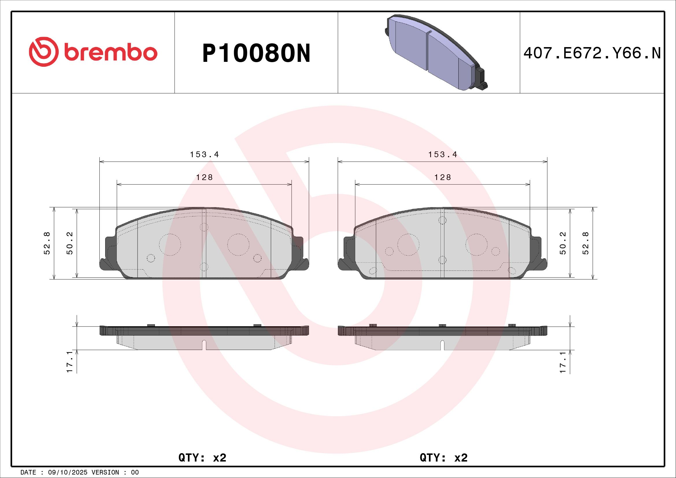 BREMBO DISC PAD -  HOLDEN COMMODORE VE 06-13 (FRT) - TecDoc 2