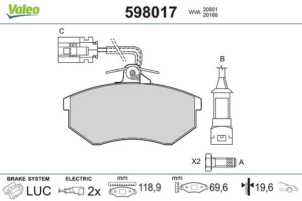 VALEO 598017 - Bremsbelagsatz, Scheibenbremse
