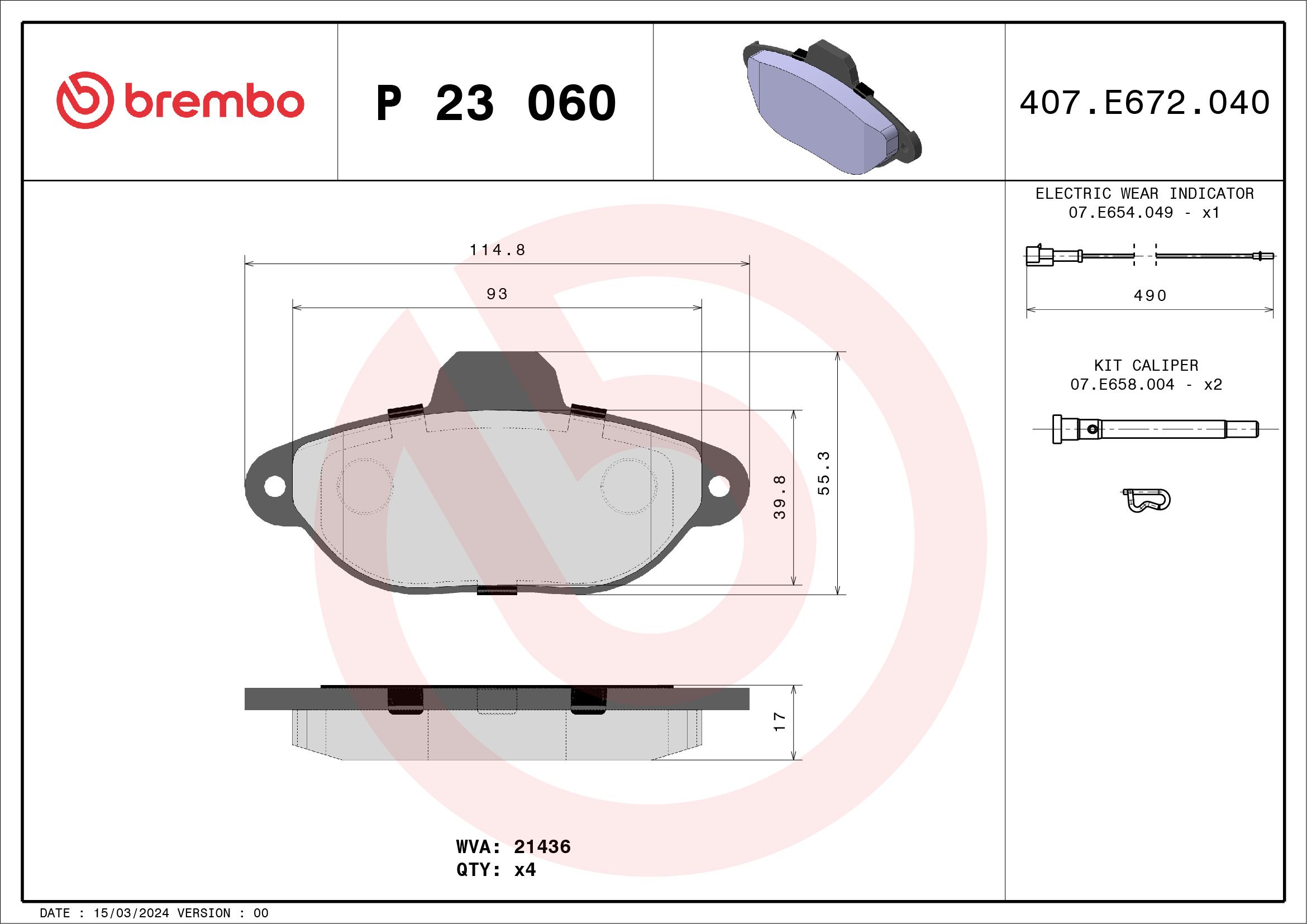 Brake Pad Set, disc brake P 23 060