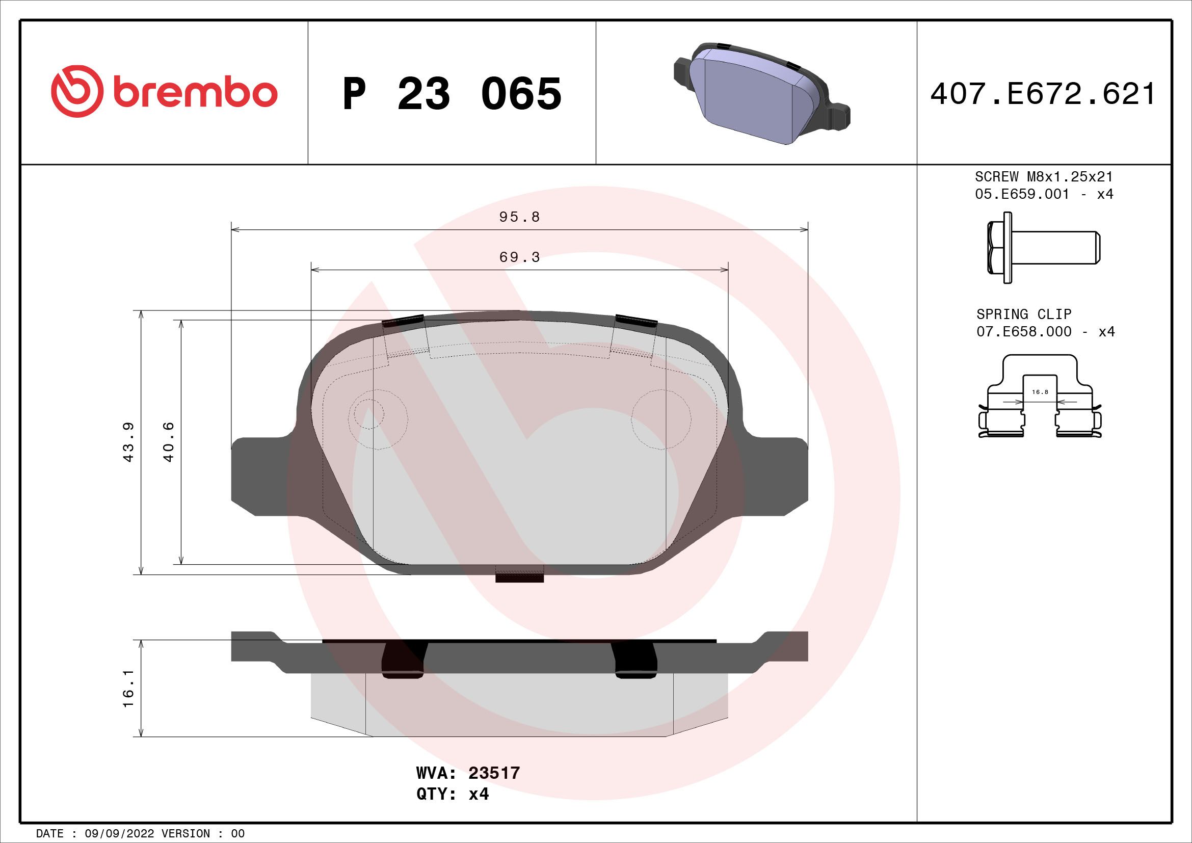 Brake Pad Set, disc brake P 23 065