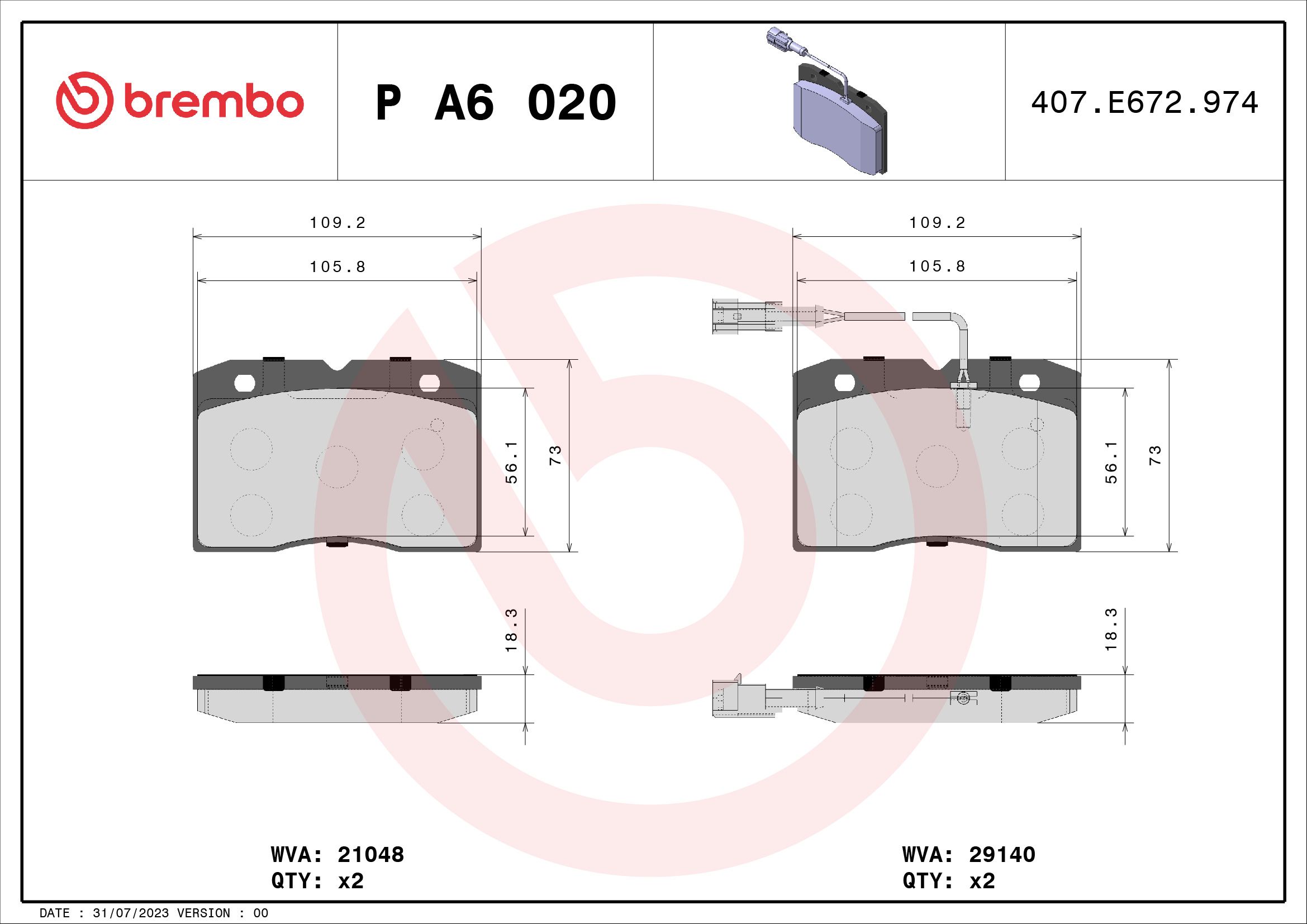 Brake Pad Set, disc brake P A6 020