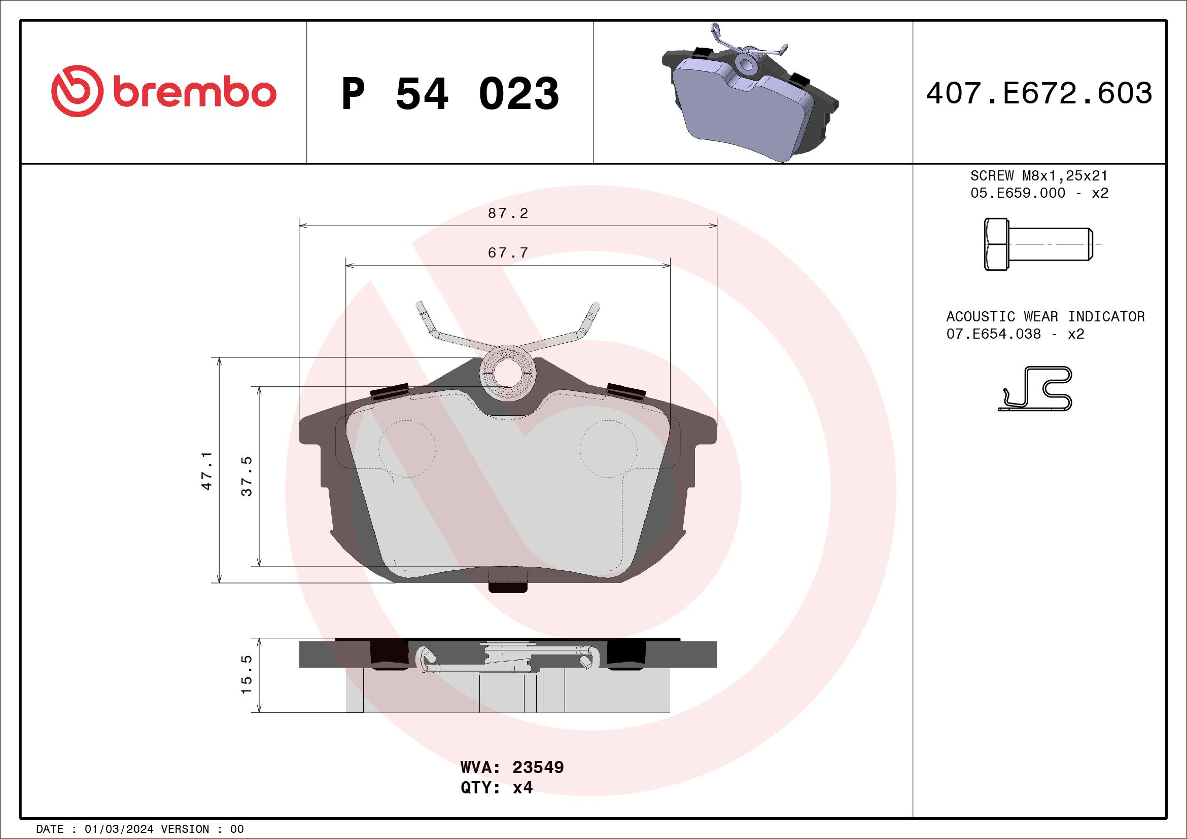 Brake Pad Set, disc brake P 54 023