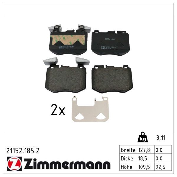Zimmermann 21152.185.2 Bremsbelagsatz, Scheibenbremse