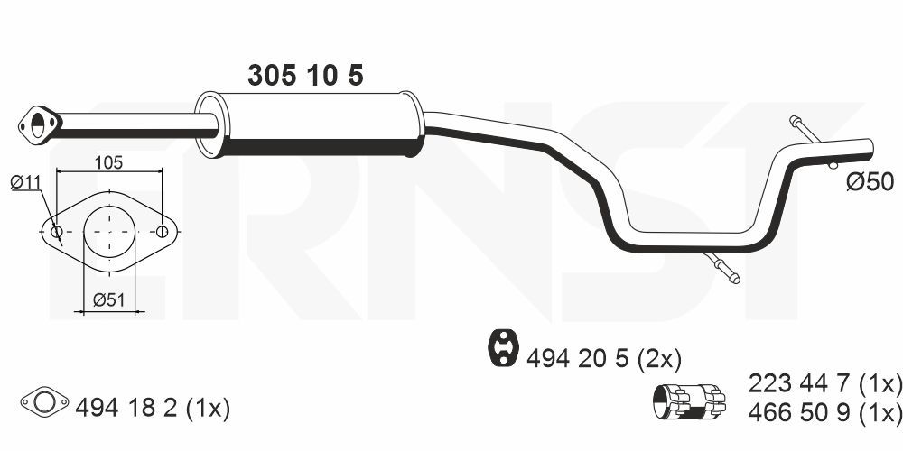 ERNST 305105 - Mittelschalldämpfer