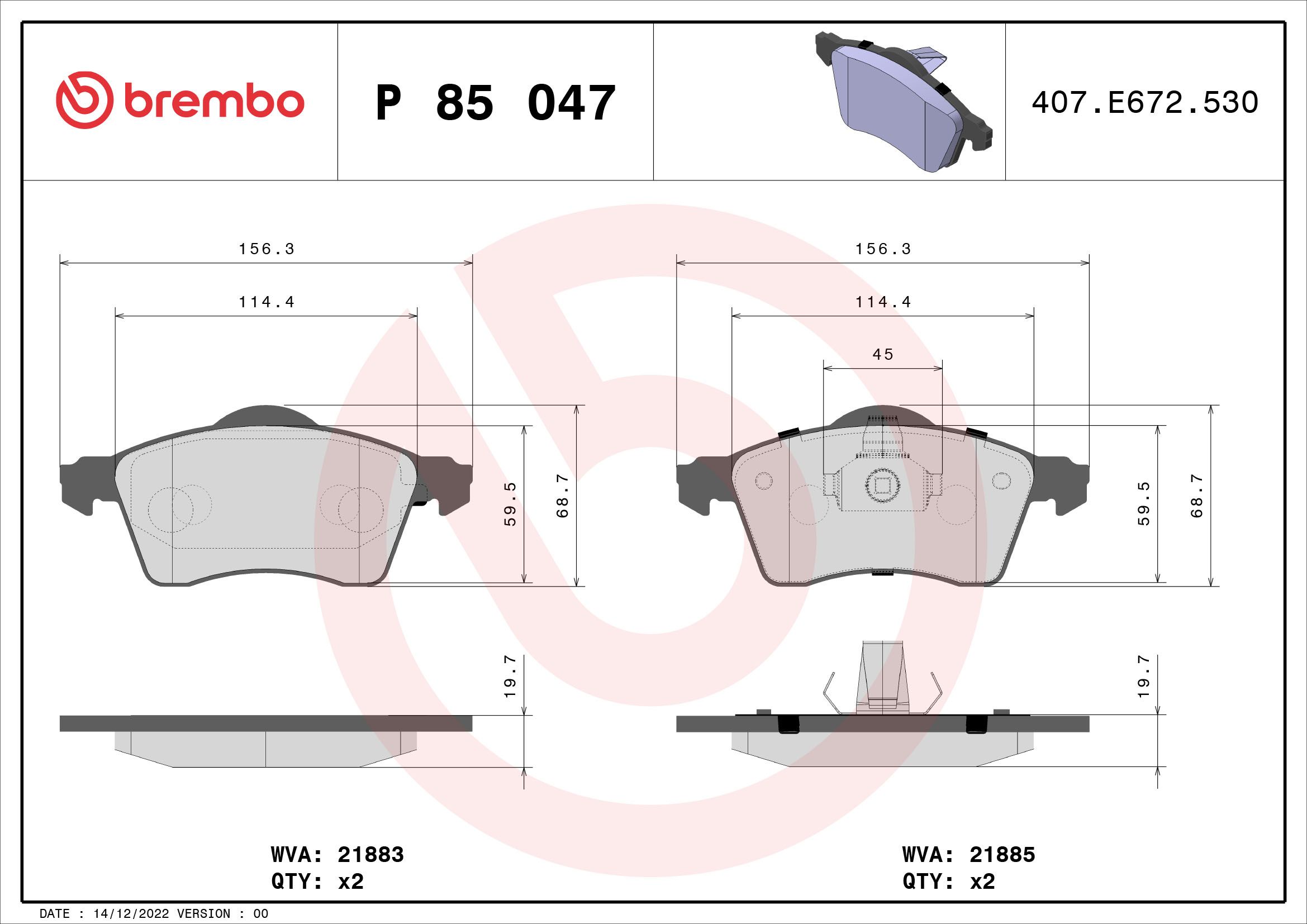 Brake Pad Set, disc brake P 85 047