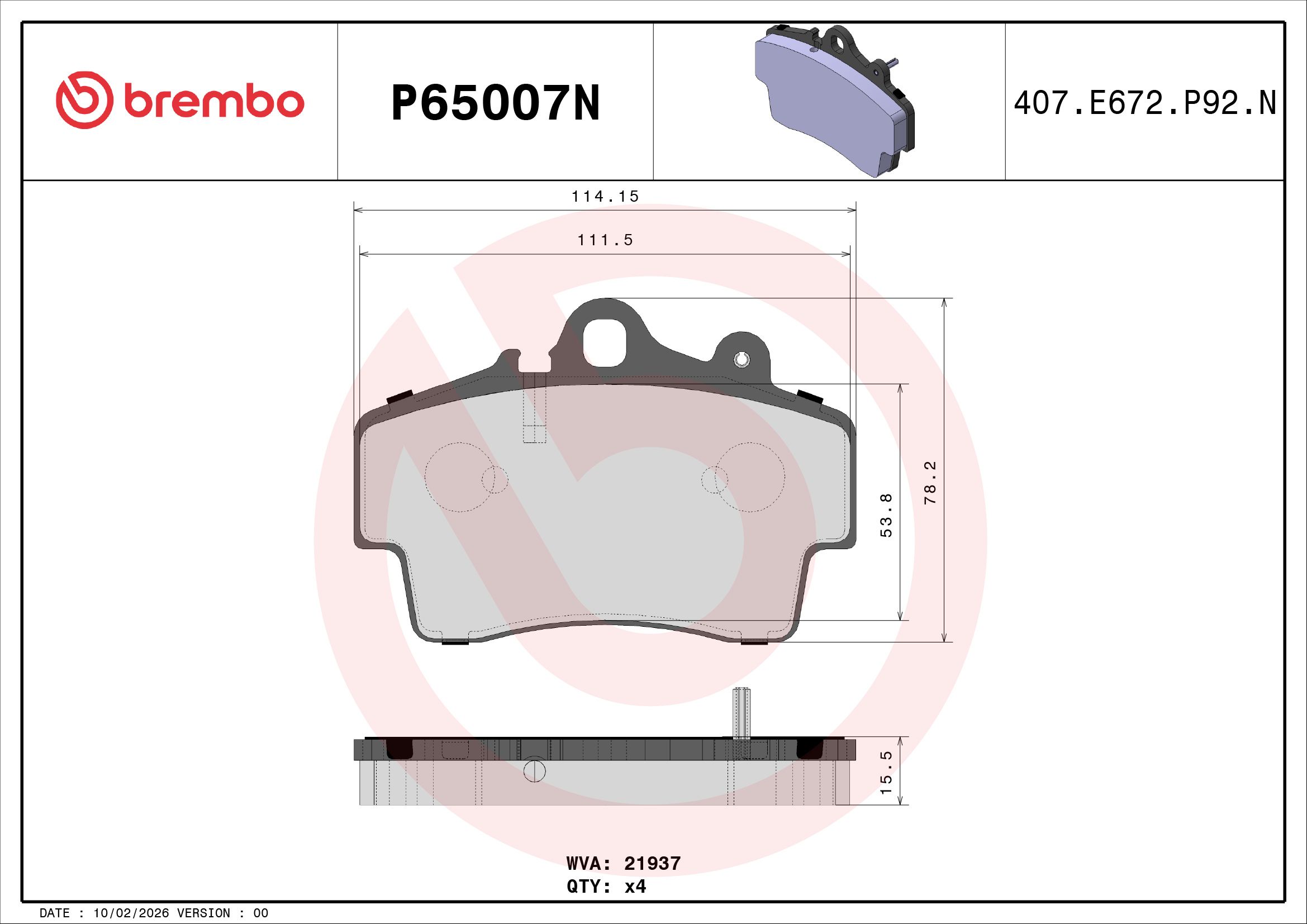 BREMBO DISC PAD -  PORSCHE BOXTER 987 05-12 (FRT) - TecDoc 2