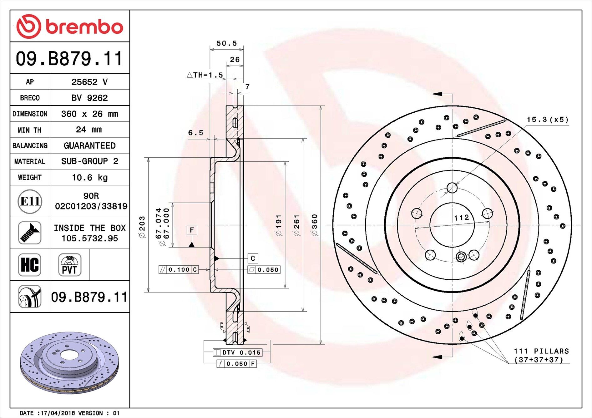 MERCEDES AMG C63 C205 16-19 (RR) *Slotted & X/Drilled - TecDoc 1