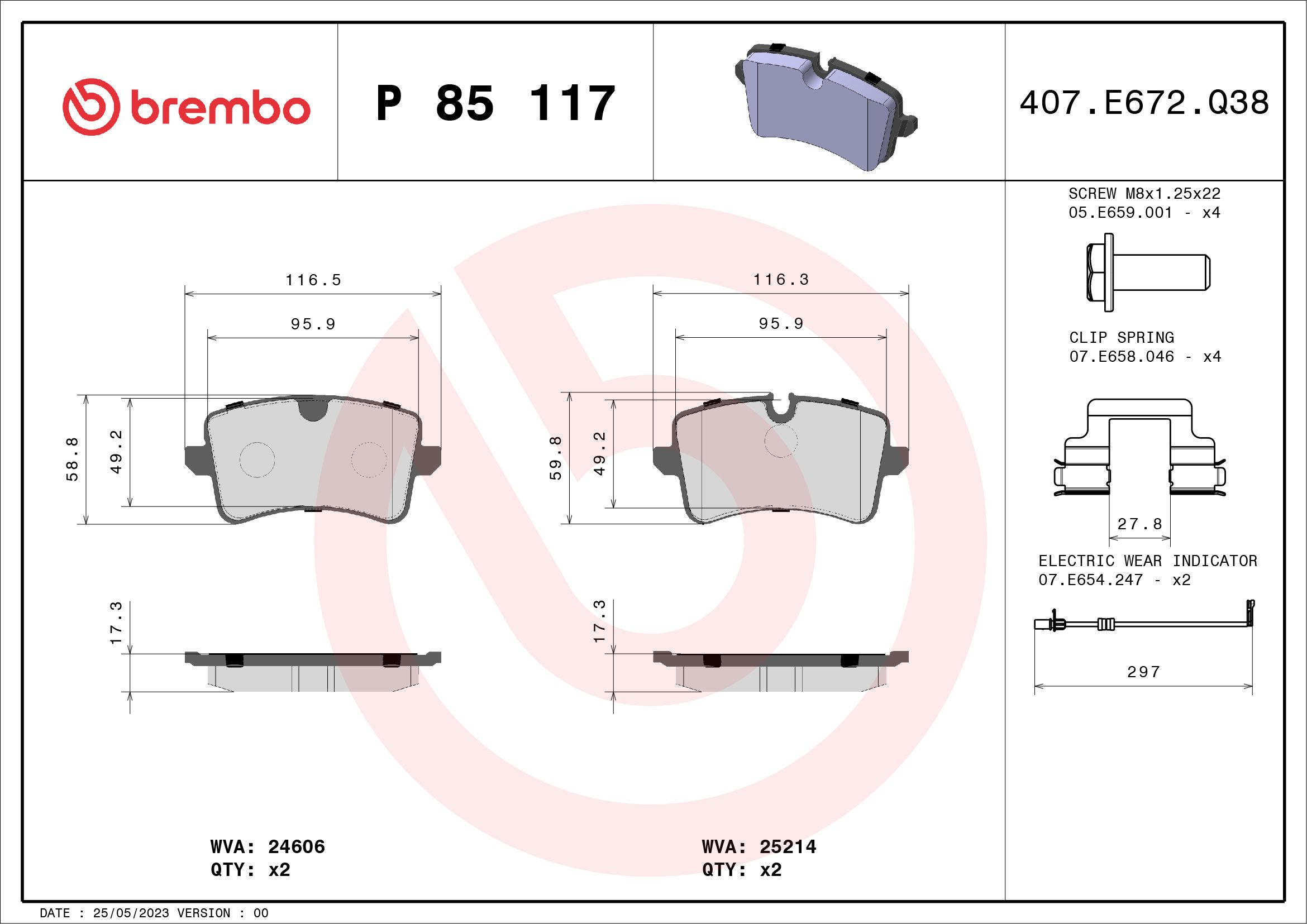 Brake Pad Set, disc brake P 85 117