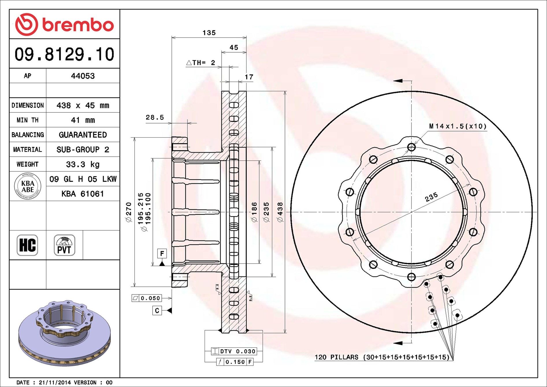 09.8129.10 BREMBO PRIME LINE féktárcsa