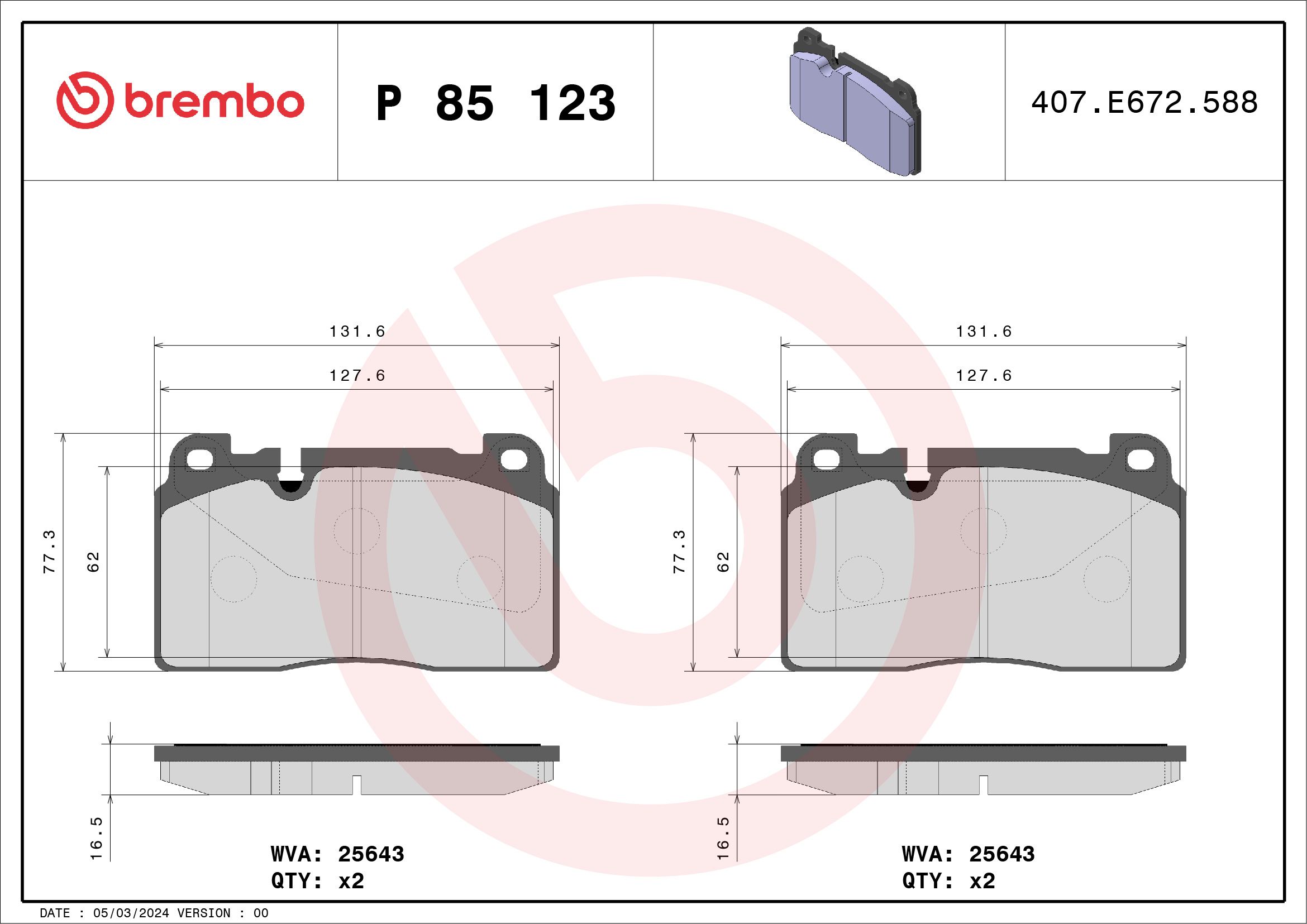 Brake Pad Set, disc brake P 85 123