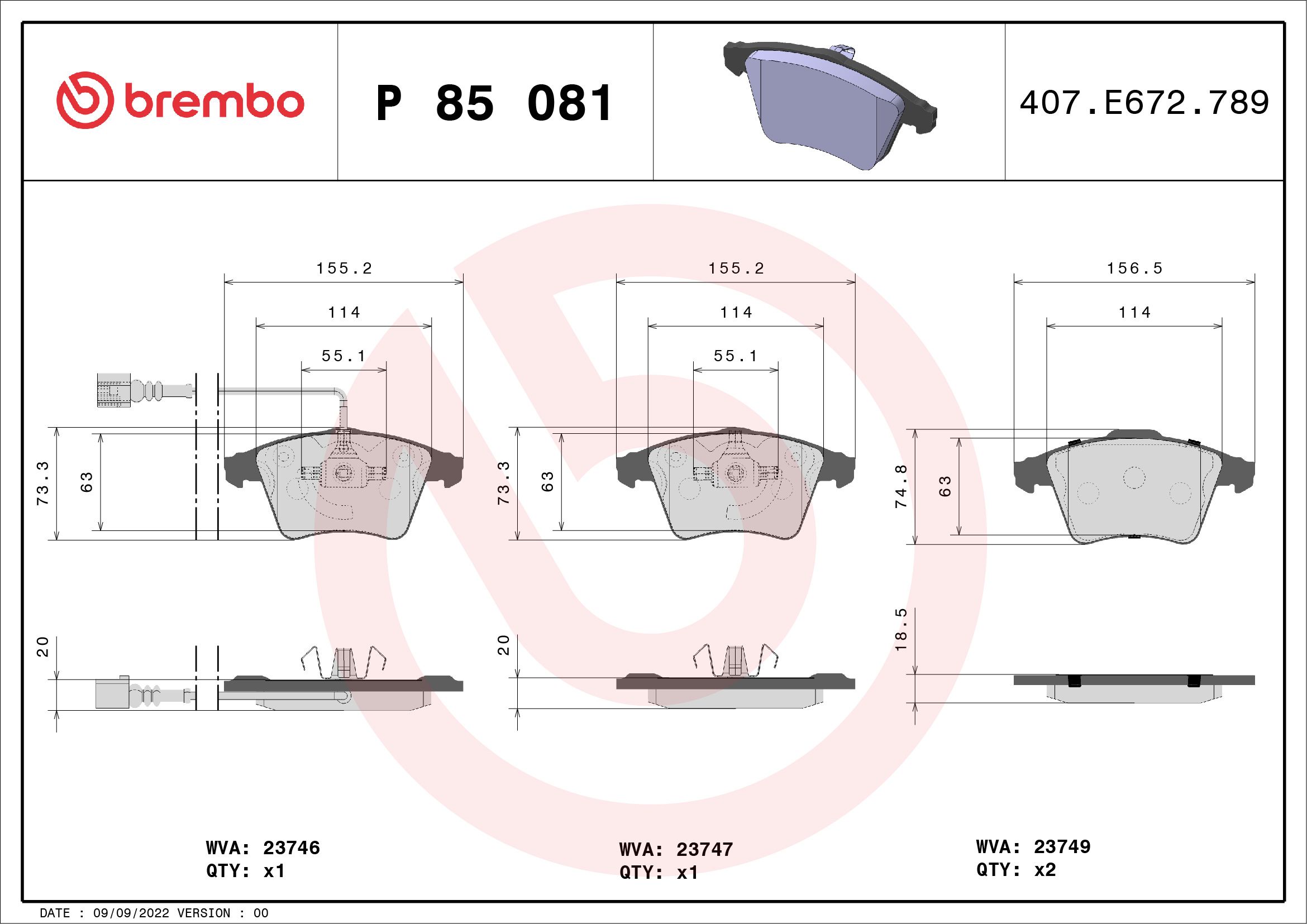 Brake Pad Set, disc brake P 85 081