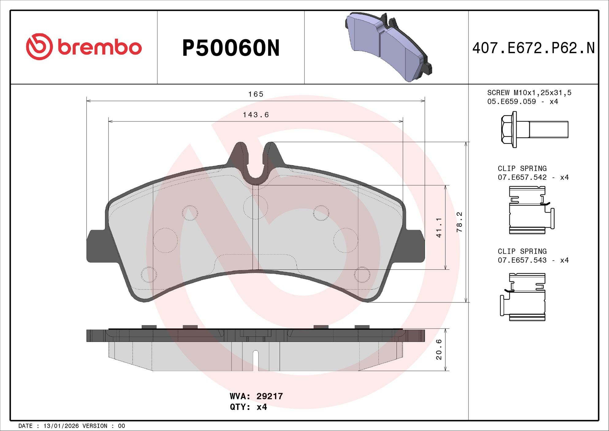 BREMBO DISC PAD -  VW CRAFTER 35 LWB 2F 07-11 (RR)  *Ceramic Pads - TecDoc 2