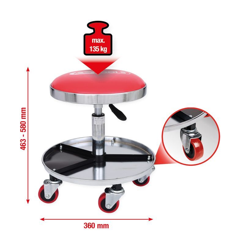 TABOURET À ROULETTES, CHARGE MAX 135KG