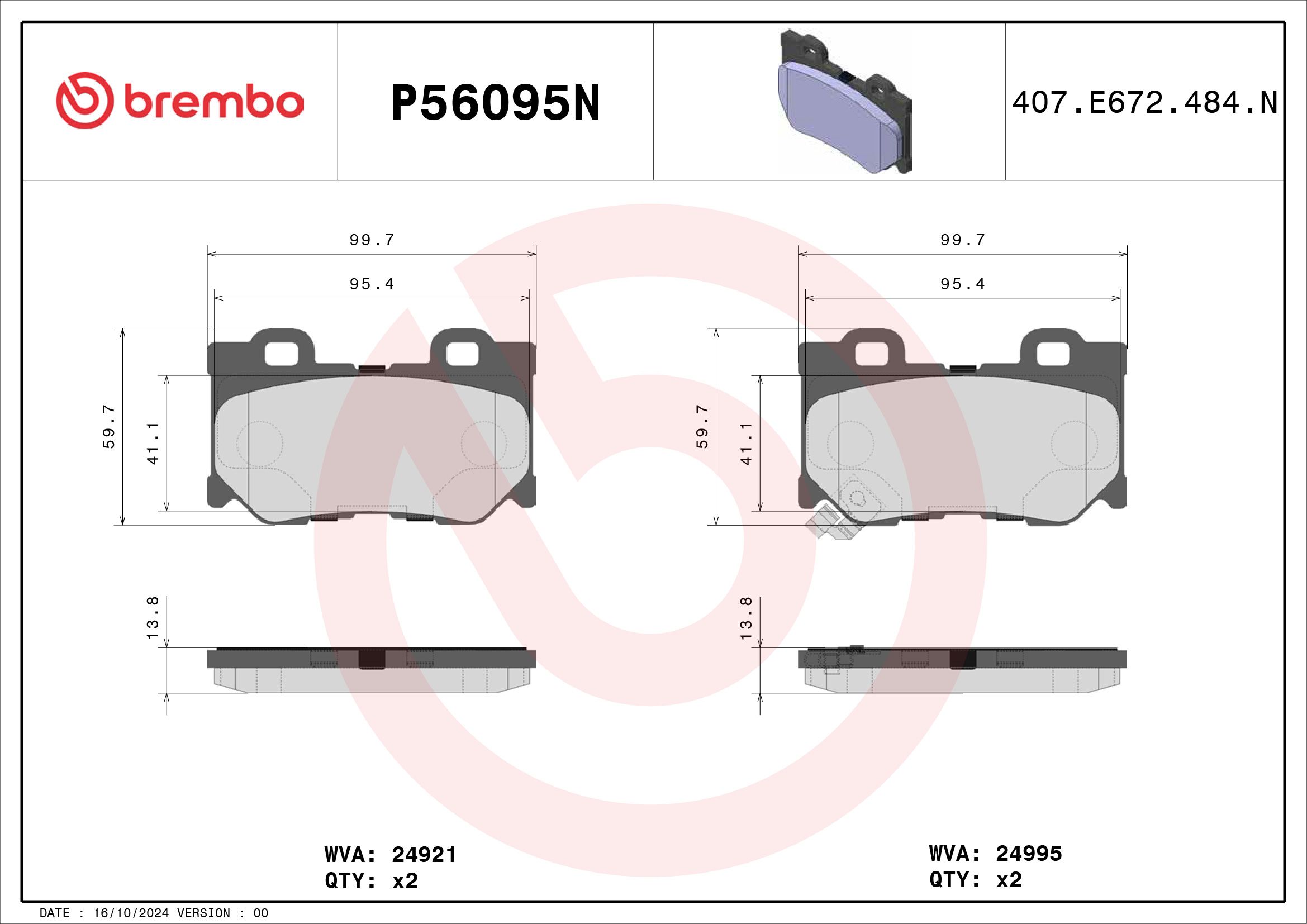 BREMBO DISC PAD -  INFINITI Q60 3.7 V36 14-16 (RR) - TecDoc 2