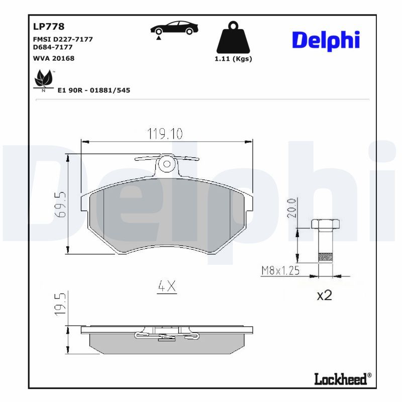 DELPHI LP778 - Bremsbelagsatz, Scheibenbremse