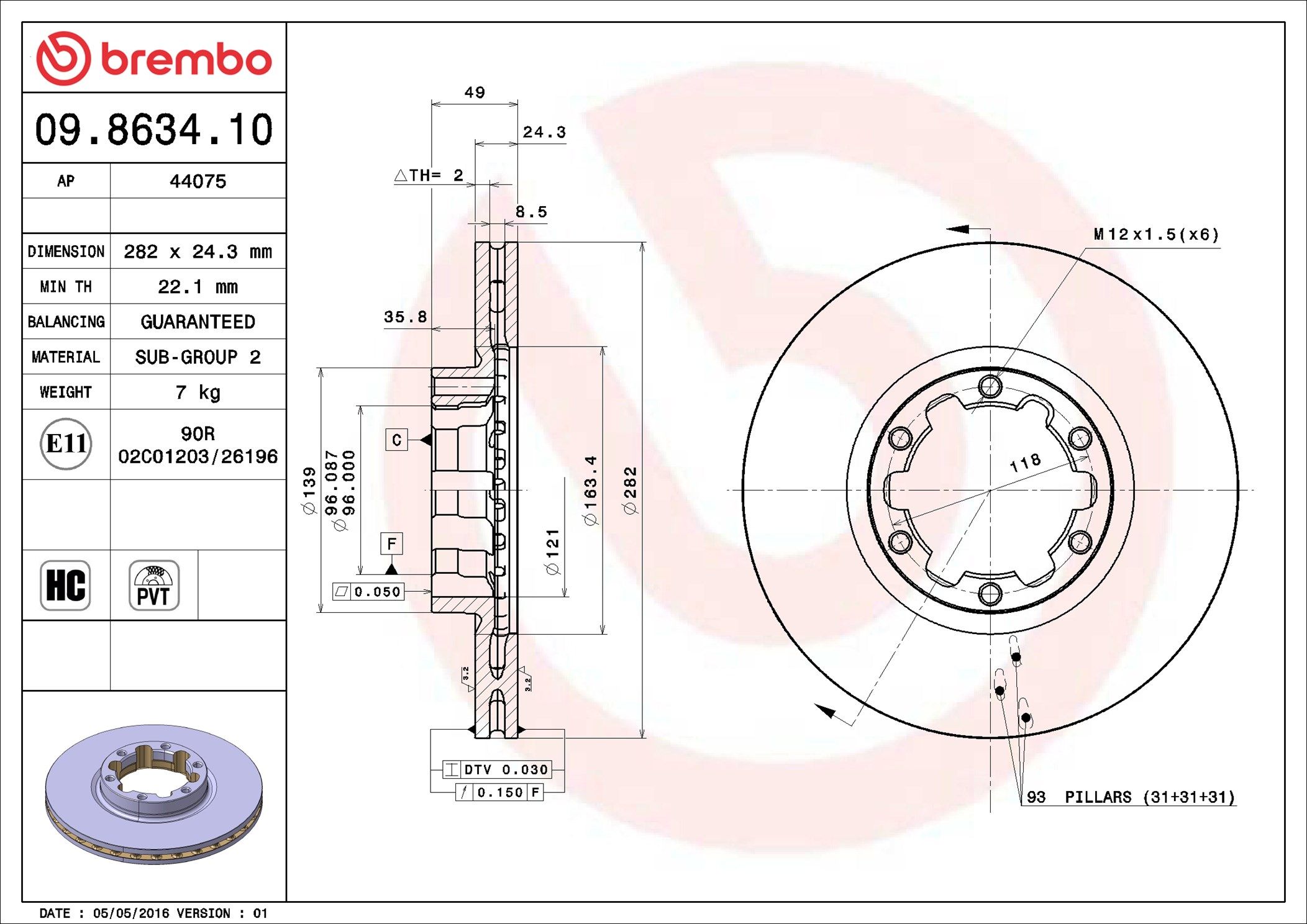 09.8634.10 BREMBO PRIME LINE féktárcsa