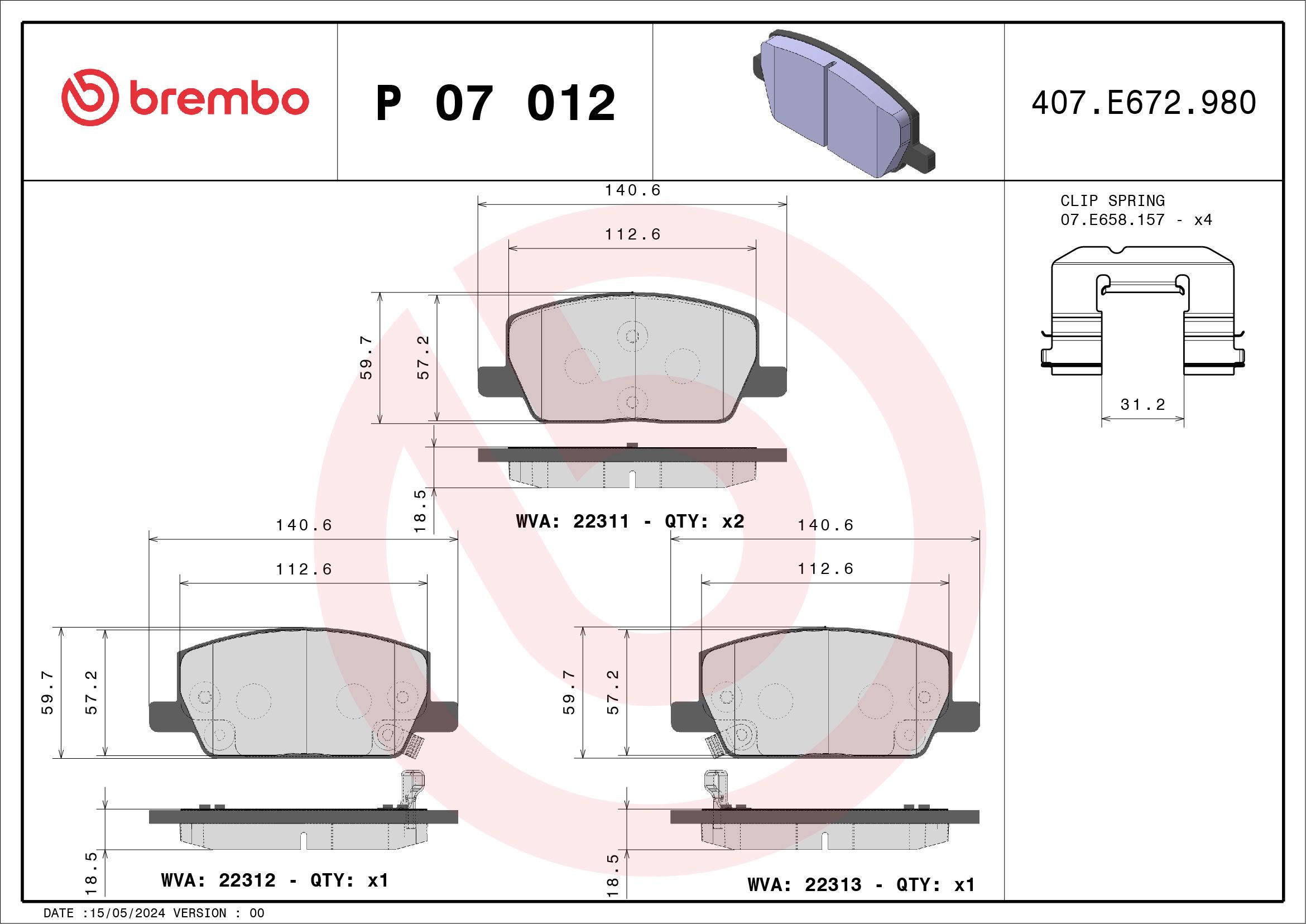 BREMBO P 07 012 - Bremsbelagsatz, Scheibenbremse PRIME LINE