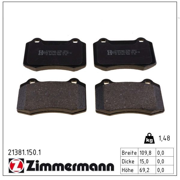 Zimmermann 21381.150.1 Bremsbelagsatz, Scheibenbremse
